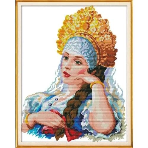 Lndian Princess, Beautiful Lady Sewing Kit Top Quality Embroidery Needlework 14CT Unprinted Cross Stitch Kits DIY Handmade Decor