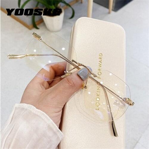 YOOSKE Transparent Glasses Frames Women Anti Blue-ray Eyeglasses Fashion Rimless Optical Frame Frameless Computer Spectacles