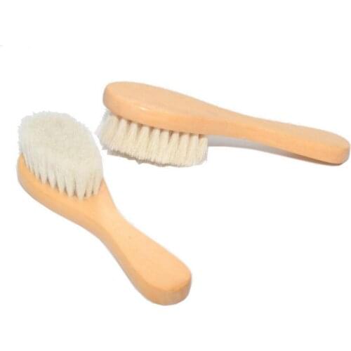 2 Pcs/set New Baby Care Natural Wool Wooden Brush Comb Kids Hairbrush Newborn Infant Comb Head Massager P31B