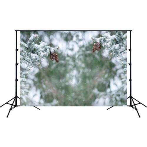 Christmas Backdrop Covered With Snow Branch Spruce On Blurred Bokeh Background Winter Out Of Focus Close Up Of Pine Cones Poster