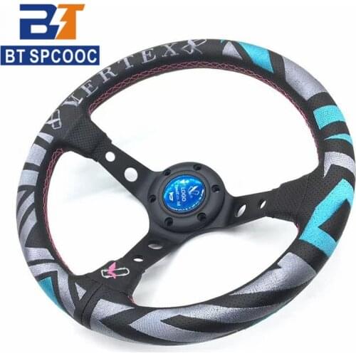 SPCOOC Car Universal New Style Perforated Steering Wheel 13 Inch 330mm Racing Sport Leather Steering Wheel With Horn Button Logo