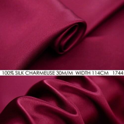 CISULI SILK CHARMEUSE SATIN 114cm width 30momme/100% Pure Silk Fabric/Wedding Dress Sewing Fabric Suppliers Deep Pink NO 1744