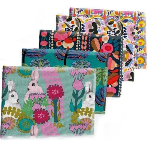 Bullet Fabric Printed Beauty Flowers Pattern Bubble Polyester Cotton Stretch Cloth 50*145cm for DIY Craft Dress Sewing Supplies