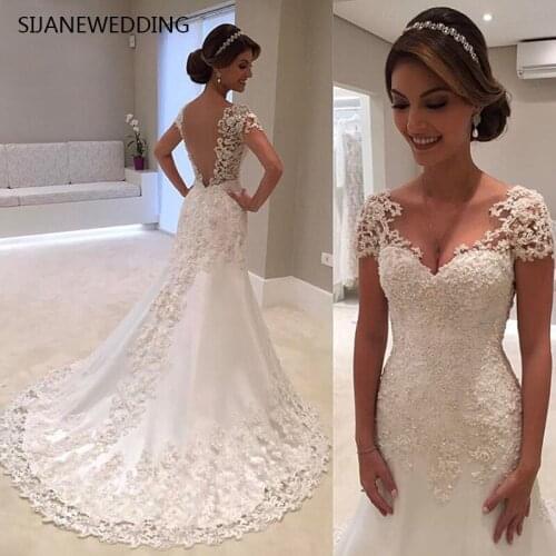 Vestidos de Noiva Customed Dress backless Mermaid Elegant Heart-neck Party wedding Dress