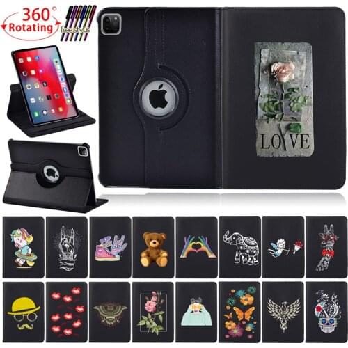 For Apple IPad Air 1/2 9.7/Air 3rd Gen 10.5 2019/Air 4th Gen 10.9 2020 Cartoon Pattern Rotating Stand Tablet Cover Case + Stylus
