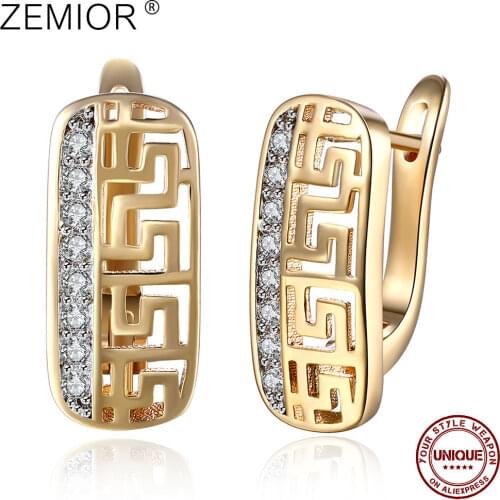 ZEMIOR Stud Earrings For Women Shining 5A+ Cubic Zirconia Geometric Champagne Gold Earring Female Fashion Jewelry Luxury Gift