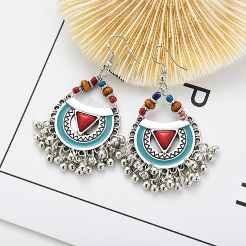 Vintage Beads Tassel Earrings for Women Nepalese Indian Ethnic Style Hollow Geometric Drop Dangle Earrings Boho Jewelry Gift