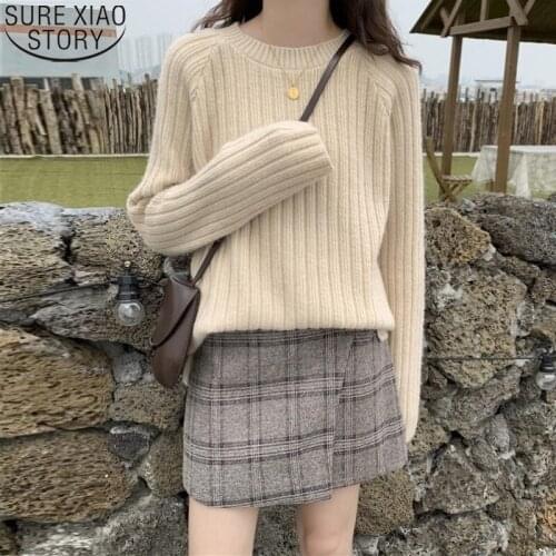 Autumn and Winter Sweater Women 2021 New Korean Women Sweaters Pullover Loose Solid 7 Colors Fashion Ladies O-Neck Sweater 11862