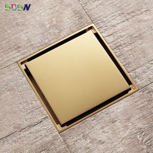 Gold Floor Drain SDSN Tile Invisible Shower Square Floor Drain Quality Brass Deodorization Square Bathroom Gold Floor Drainer