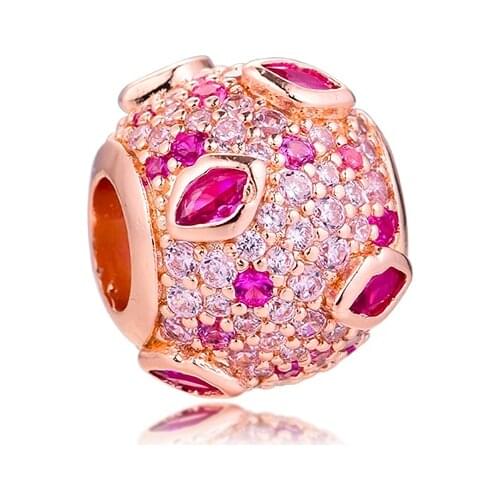 100% Real 925 Sterling Silver Rose Gold Kiss Pave Charms Crystal Beads for Jewelry Making Fits Pandora Charm Bracelet kralen