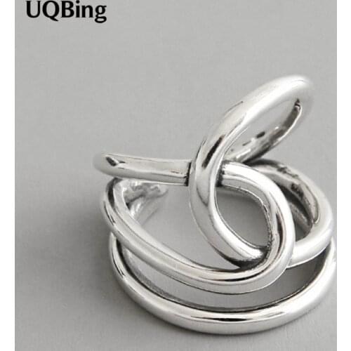 100% Real Pure 925 Sterling Silver Vintage Geometric Layer Rings Silver Jewelry