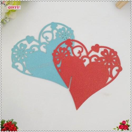 100pcs Love Heart Laser Cut Wine Glass Card Place Name Card Wedding Party Red wine cardHome Decoration 8ZSH842