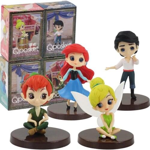 4pcs/set 5.5-8cm Q Posket Petit Fantastic Time Peter Pan Princess Figure Doll PVC Model Toys Gift