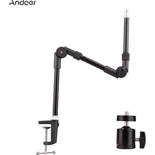 Andoer ST-01 Foldable Desk Mount Stand Metal Bracket 1/4" Screw Ballhead 3kg Payload for Fill Light LED Light Camera Smartphone
