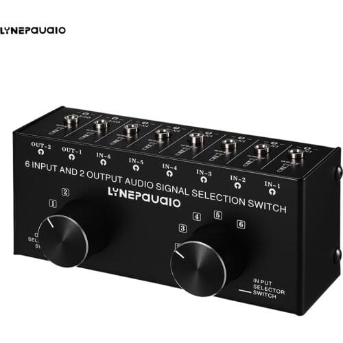 6-In-2-Out Audio Switcher Two-Way Audio Signal Selector Box Splitter Distributor with RCA Inputs & Outputs