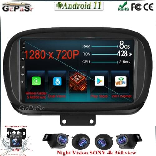 Android 11 Car Radio For Fiat 500X 2014 Car Radio Multimedia Video Player Navigation GPS 360 camera BT WIFI Dual Lens