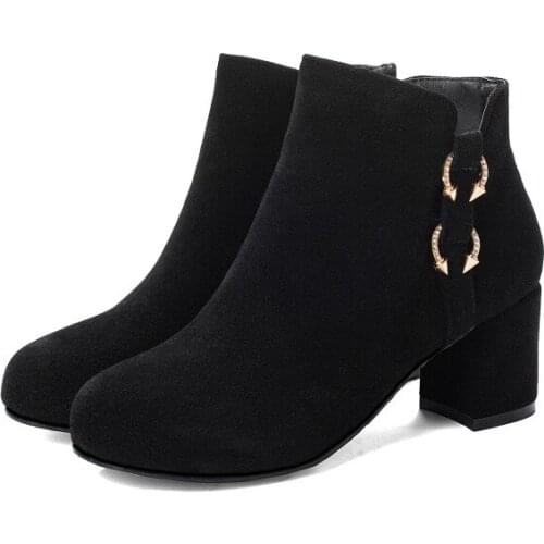 Big Size 9 10 11 12 boots women shoes ankle boots for women ladies boots shoes woman winter Side zipper thick heel round head