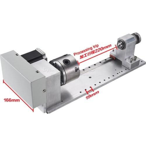 Center Height 65MM Slide Rail CNC 4th Axis Rotation Axis A Axis CNC Dividing Head 4 Jaw Chuck with NEMA 23 57 Stepper Motor