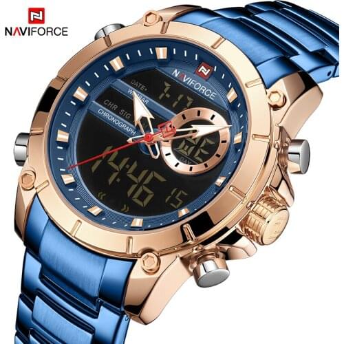 NAVIFORCE Luxury Brand LED Watch Men Waterproof Quartz Digital Luminous Male Clock Military Sport Stainless Steel Man watch