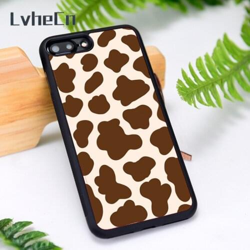LvheCn Silicone Rubber Phone Case Cover for iPhone 6 6S 7 8 Plus X XS XR 11 12 Mini Pro Max BROWN COW PRINT