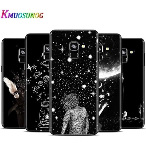 White Flower Moon Stars For Samsung Galaxy A9 A9S A8 A8S A7 A750 A6 A6S A5 A3 Plus Star 2016 2017 2018 Black Phone Case