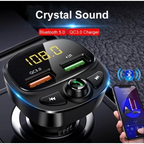 Konrisa Bluetooth 5.0 FM Transmitter QC3.0 Quick Charger Handsfree Car Kit MP3 Music Player Adapter Dual USB Support TF Card