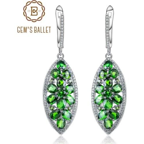 GEMS BALLET 5.45Ct Natural Chrome Diopside Gemstone Earrings 925 Sterling Silver Marquise Drop Earrings Fine Jewelry For Women