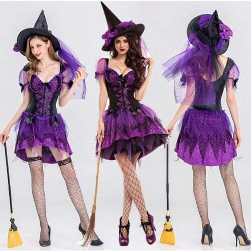 Halloween new suit makeup stage role-playing clothes bar party witch purple tutu skirt suits suitable for any figure