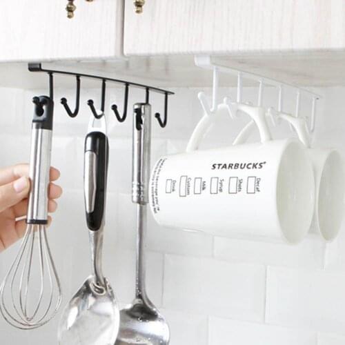Nice Iron Wardrobe 6 Hooks Clothes Gadget Hanger Storage Rack Kitchen Organizer Shelf New No need to punch holes, no damage your