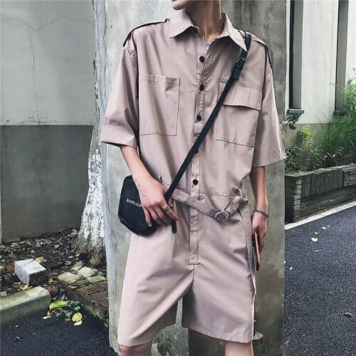 2020 New Summer Short Sleeve Rompers Male Loose Tooling Jumpsuit Cotton Punk Baggy Overalls Men Fashion One Piece Overalls