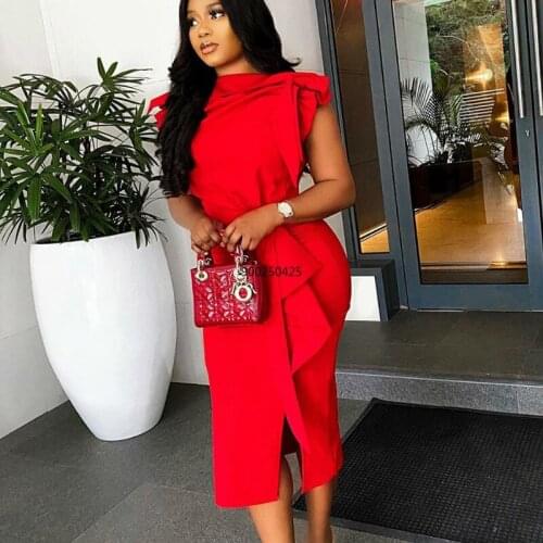 Red Midi Bodycon Dress African Dresses for Women Plus Size Dashiki Summer Clothing Split Evening Party Dress Africa Robe Femme