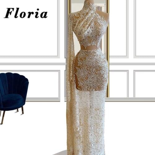 Lace Beaded Mermaid Party Dress 2020 See Through Formal Dubai Evening Dresses Custom Made Long Arabic Woman Party Night Dresses