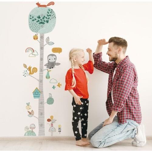 Cute Forest Tree Height Measure Wall Sticker For Kids Room Nursery Child Growth Chart Wall Decal Baby Gift Animal Room Decor