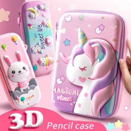 Lovely Pink Unicorn Cartoon 3D Pencil Case Storage Box Pen Bag for School Student Kawaii Girl Pouch Eraser Holder Stationer