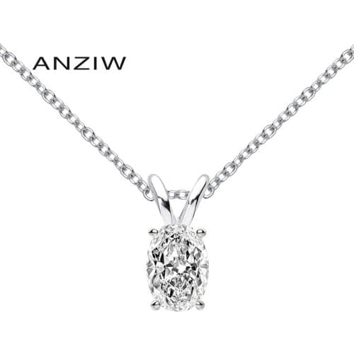 Fashion 925 Sterling Silver White/Yellow Gold Color Women Oval Cut Solitiare Pendant Necklace with 40+5cm Silver Chain Jewelry