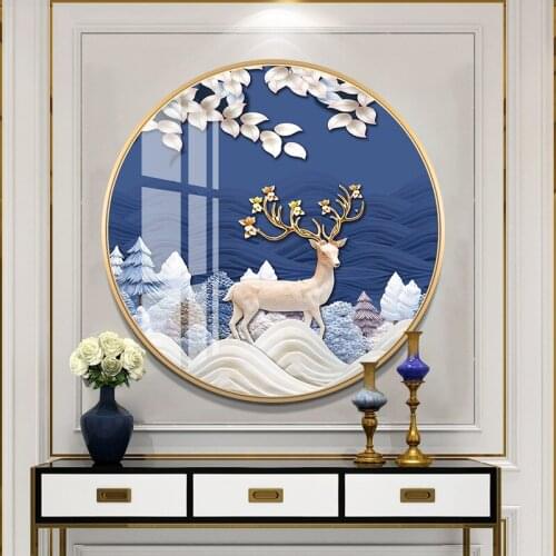 Modular Wall Art Canvas Pictures Deer Leaf White Snow View Round Painting Home Decor Modern Living Room Printed Poster No Frame