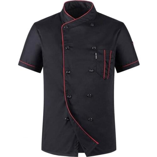 Men Chef Uniform Hotel Kitchen Work Clothes Loose Short Sleeve Stand Collar Double-breasted T-shirt Chef Waiter Uniform