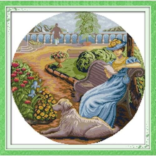 Lady and dog cross stitch kit count printed 18ct 14ct 11 cotton silk thread embroidery DIY handmade needlework multi pictures