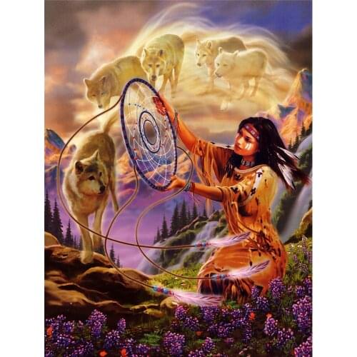 Indian Wolf Animal DIY 11CT Embroidery Cross Stitch Kits Needlework Craft Set Cotton Thread Printed Canvas Home Sell