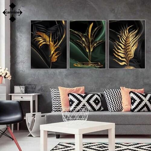 Home Decoration Wall Poster Black and Golden Leaves Wall Art Canvas Printing Modern Nordic Picture for Home Interior Livingroom