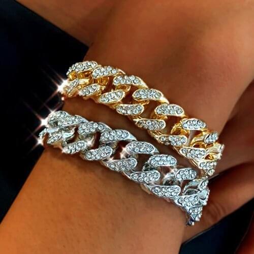 New Trendy Chain Classic Stainless Steel Width Chain Flash Drilling Couple Bracelets On Hand For Women Jewelry Gift