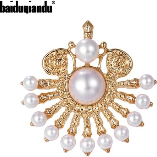 Baiduqiandu Brand New Arrival Gold Color Plated Simulated Pearls Abnormity Brooch Jewelry Dress Coat Decotation Accessories