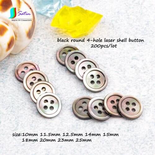 Wholesale 10mm 11.5mm 12.5mm 14mm 15mm 18mm 20mm 23mm 25mm Laser Shell Black Round 4-hole Button Sew Shirt Dress Sleeve Button