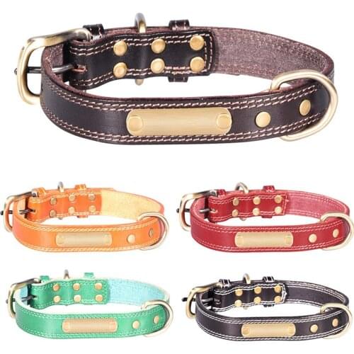 Personalized Dog Collars Adjustable Soft Leather Custom Dog Collar DIY Engrave Name ID Tags For Cats Puppy Large Dogs Pet