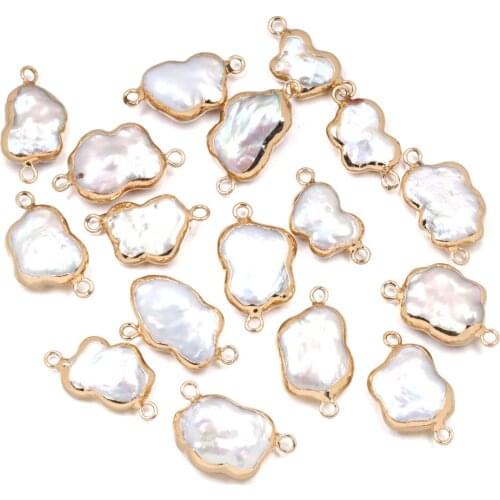 Natural Freshwater Pearl Pendant irregular Double hole connector Pendants for Jewelry Making DIY Bracelet Necklaces Accessories