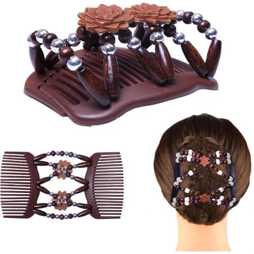 New Vintage Elastic Hairpin Stretch Hair Comb Hot Sales Beaded Hair Magic Comb Clip Beads Pin Ladies Hair Accessories