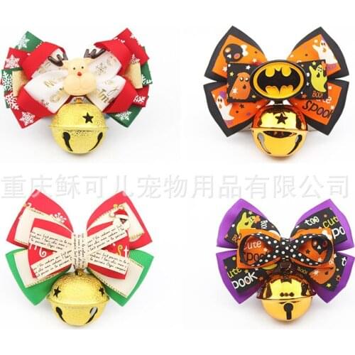 Christmas Collar Ornaments Holiday Series Pet Bow Tie Halloween Cat And Dog Bell Collar,Pet Ornaments
