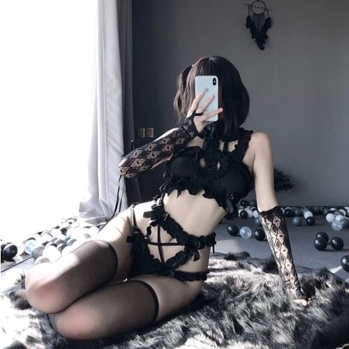 Sexy Erotic Lace Hollow Out Girl Maid Cosplay Lingerie Set Cute Lolita Underwear Lesbian Erotic Porno Costume Maid For Woman