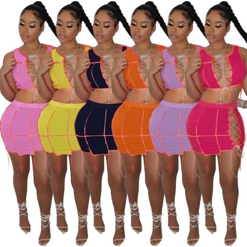 Adogirl Sexy Evening 2 Piece Skirt Set Women Crop Top Summer Clothes Outfits Female Hollow Out Sleeveless Matching Sets Plus Siz