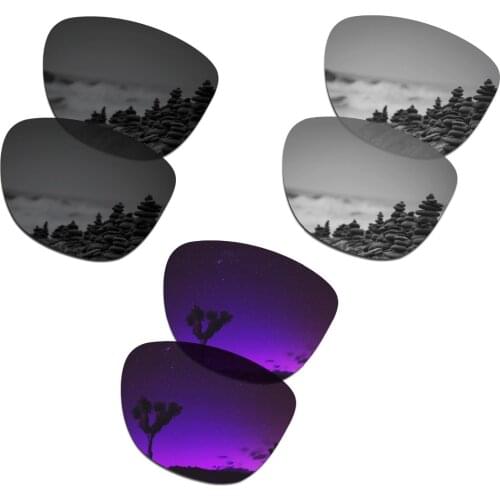 SmartVLT 3 Pairs Polarized Sunglasses Replacement Lenses for Oakley Frogskins Stealth Black & Silver Titanium & Plasma Purple